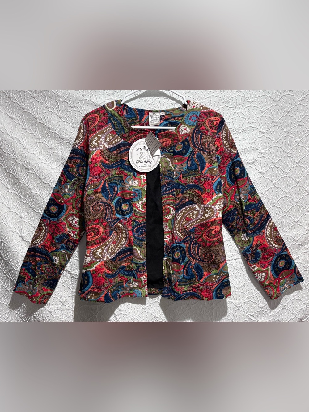 Paisley & Sage Open Front Jacket Size Small Boho Paisley Cotton Lined Blazer
